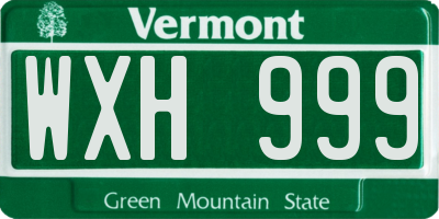 VT license plate WXH999