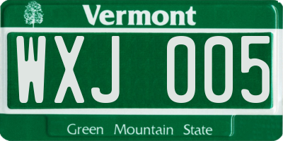 VT license plate WXJ005