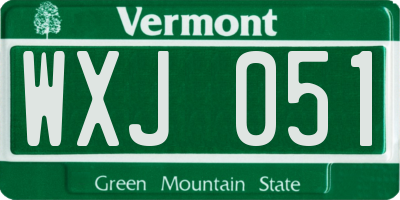 VT license plate WXJ051