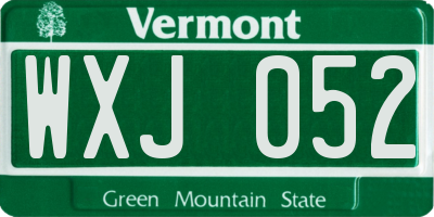 VT license plate WXJ052