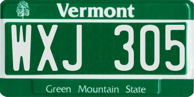 VT license plate WXJ305