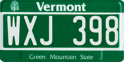 VT license plate WXJ398