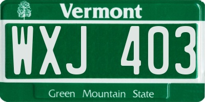 VT license plate WXJ403