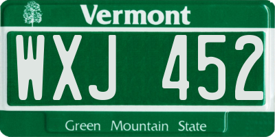 VT license plate WXJ452