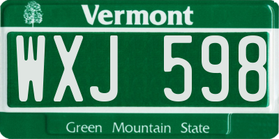 VT license plate WXJ598