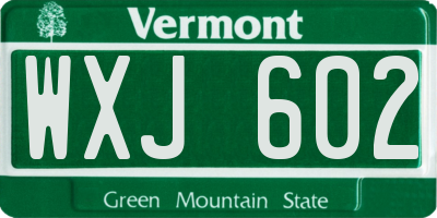 VT license plate WXJ602