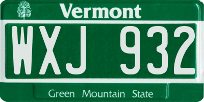 VT license plate WXJ932