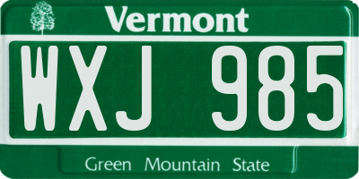 VT license plate WXJ985