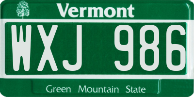 VT license plate WXJ986