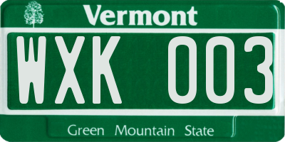 VT license plate WXK003