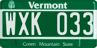 VT license plate WXK033