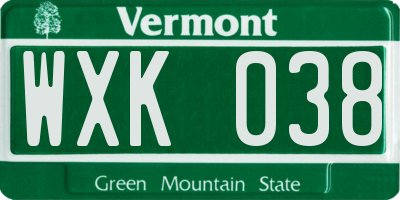 VT license plate WXK038