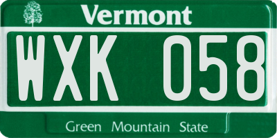 VT license plate WXK058