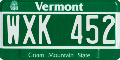VT license plate WXK452