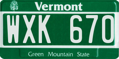 VT license plate WXK670
