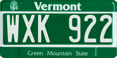 VT license plate WXK922