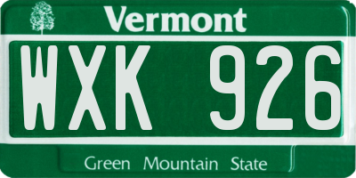 VT license plate WXK926