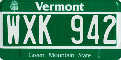 VT license plate WXK942