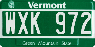 VT license plate WXK972