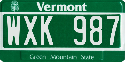 VT license plate WXK987