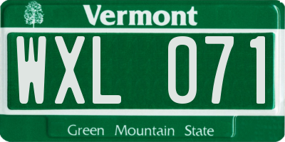 VT license plate WXL071