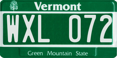 VT license plate WXL072