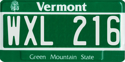 VT license plate WXL216