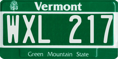 VT license plate WXL217
