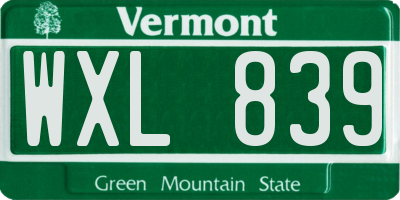 VT license plate WXL839