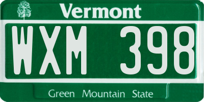 VT license plate WXM398