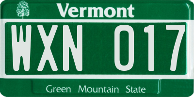 VT license plate WXN017