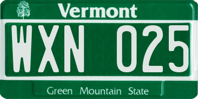 VT license plate WXN025