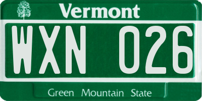 VT license plate WXN026
