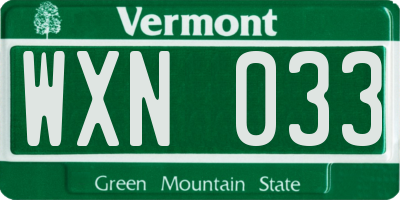 VT license plate WXN033