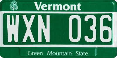 VT license plate WXN036
