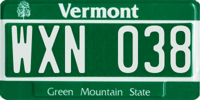 VT license plate WXN038