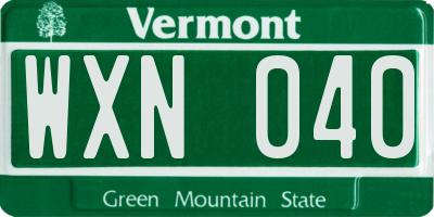 VT license plate WXN040