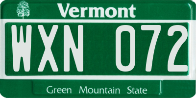 VT license plate WXN072
