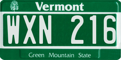 VT license plate WXN216