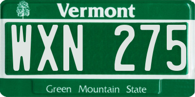 VT license plate WXN275