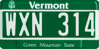 VT license plate WXN314