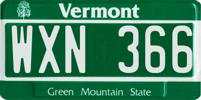 VT license plate WXN366