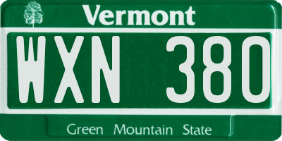 VT license plate WXN380
