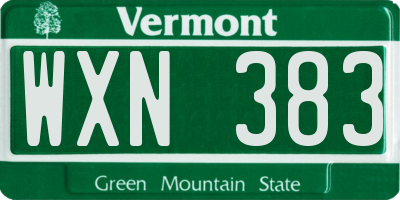 VT license plate WXN383