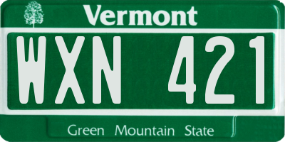 VT license plate WXN421