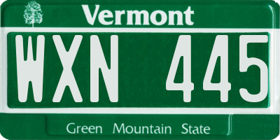 VT license plate WXN445