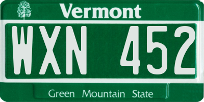 VT license plate WXN452