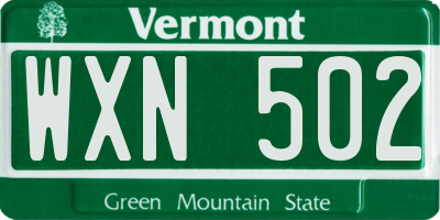 VT license plate WXN502