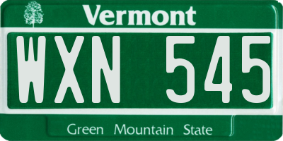 VT license plate WXN545