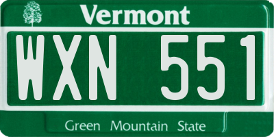 VT license plate WXN551